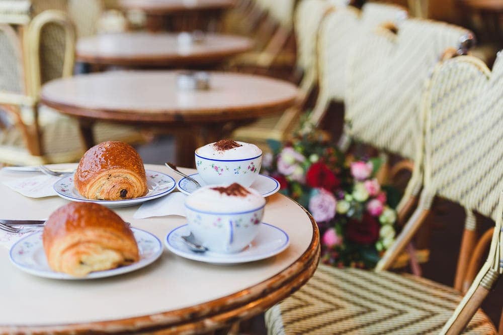 Chocolate croissants and cappuccino at Carette