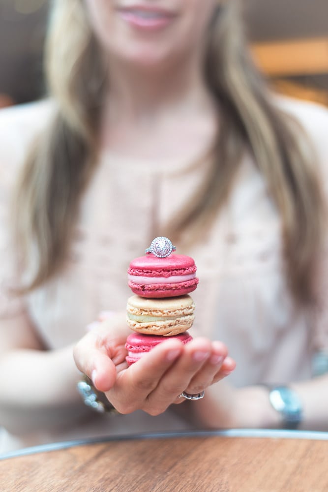 Close up on diamond rings and macarons
