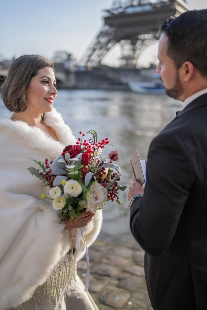 Couple eloping in Paris
Location: Eiffel Tower by River Seine