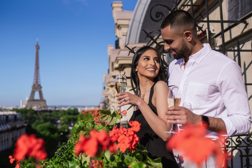 Eiffel Tower engagement at Plaza Athenee