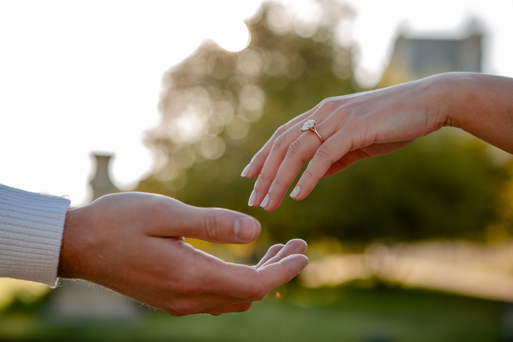 Engagement photo by Alex hands almost touching