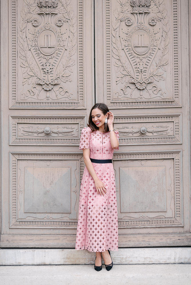 Individual portrait of former Miss Arizona in front of old Parisian door