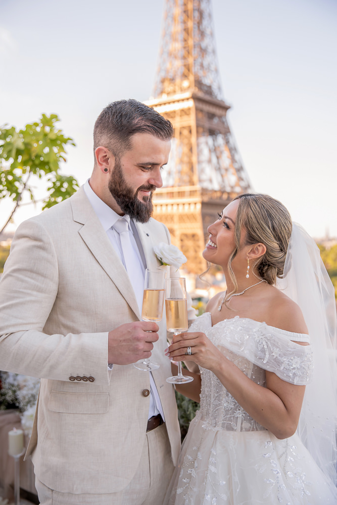 Champagne elopement  rooftop couple photo by Lena