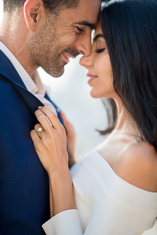 Close up intimate portraits of a couple during engagement photo shoot in Paris