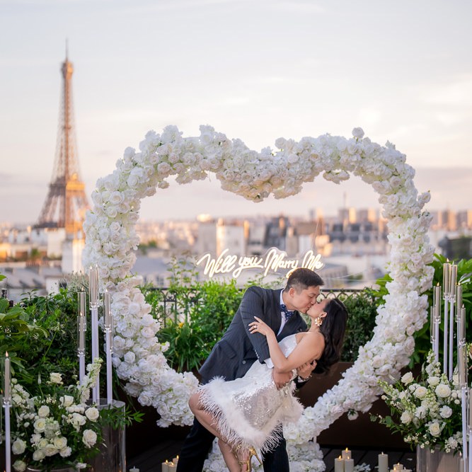 Rooftop surprise proposal in Paris - Eiffel Tower view captured by Vio