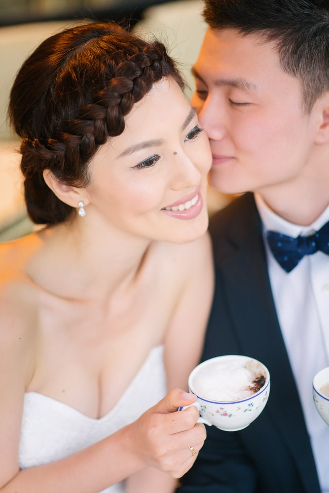 pre wedding paris cute close up of beautiful bride and groom in a parisian cafe
